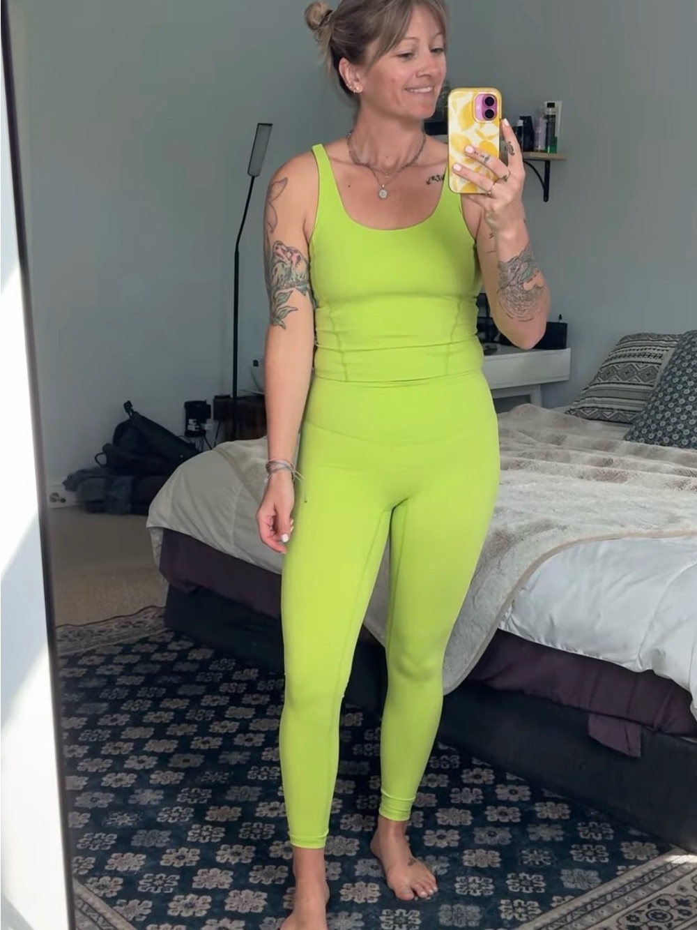 Neon Lime Athletic Crop Top and High-Waist Leggings Set
